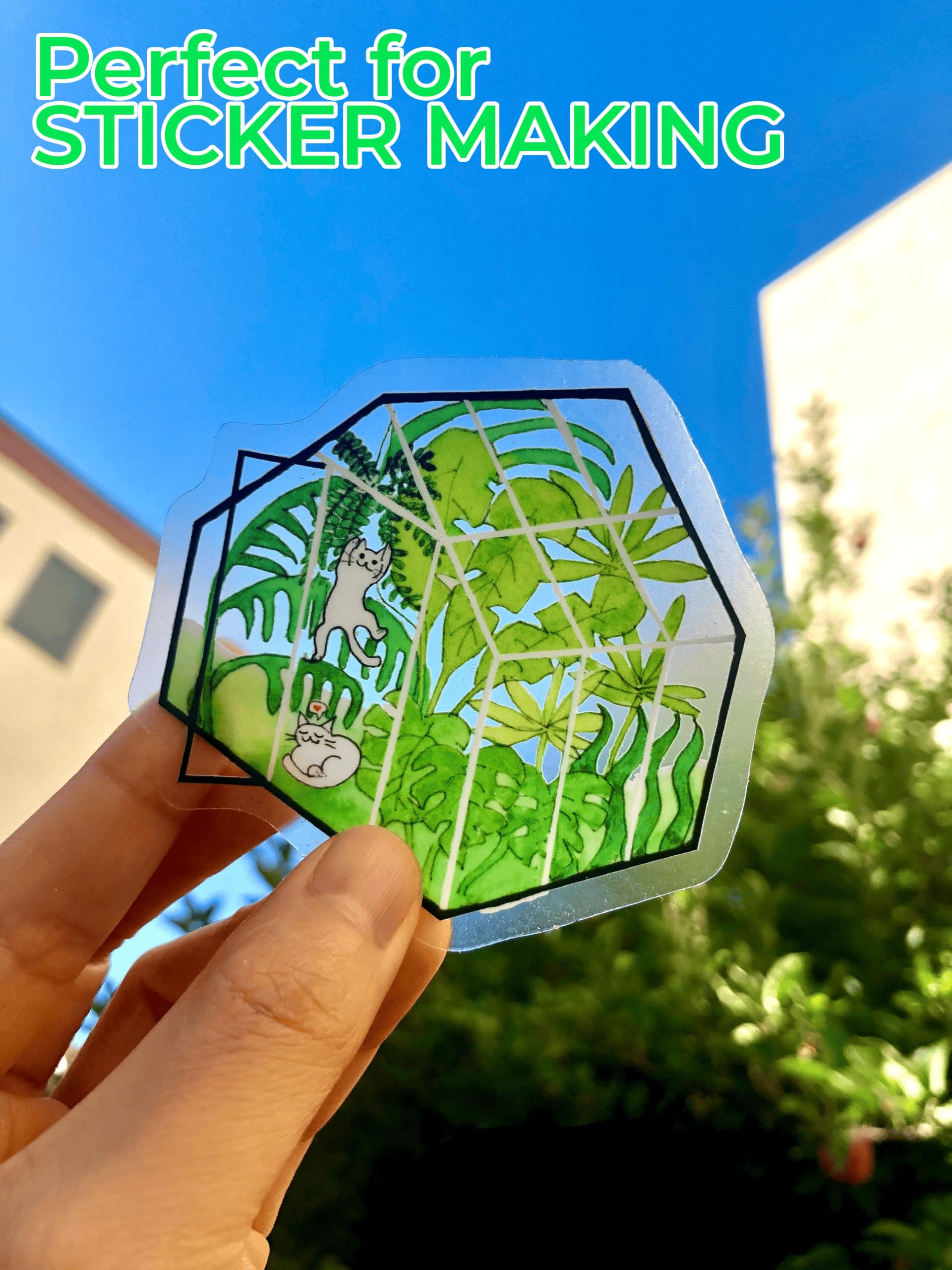 Evergreen Goods 100 arkuszy A4 przezroczysty papier winylowy, do druku atramentowego, samoprzylepne, błyszczące, przezroczyste naklejki winylowe do tworzenia etykiet i znaków, niewodoodporne