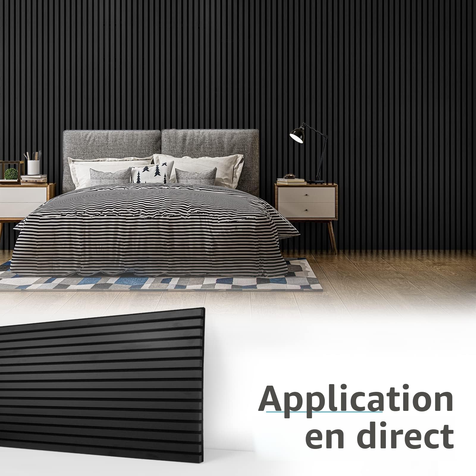 Art3d Lot de 4 panneaux acoustiques pour murs et plafonds en bois rainuré 3D, panneaux acoustiques avec finition bois,noir mat,2,88㎡