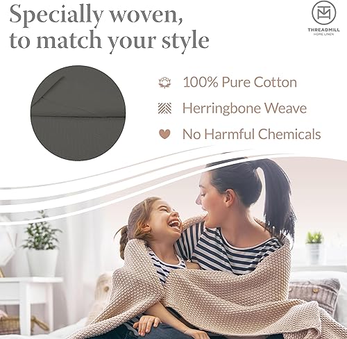 Miniatura 3 de Threadmill Mantas de algodón de lujo para cama tamaño Queen  Manta 100% algodón para todas las estaciones  Manta térmica de otoño ligera y suave y