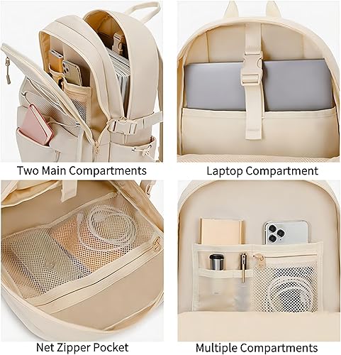 Miniatura 6 de Mochila para escuela, universidad, adolescentes, estudiantes, bolsa de viaje estética con compartimento para laptop, mochila escolar casual, Blanco,