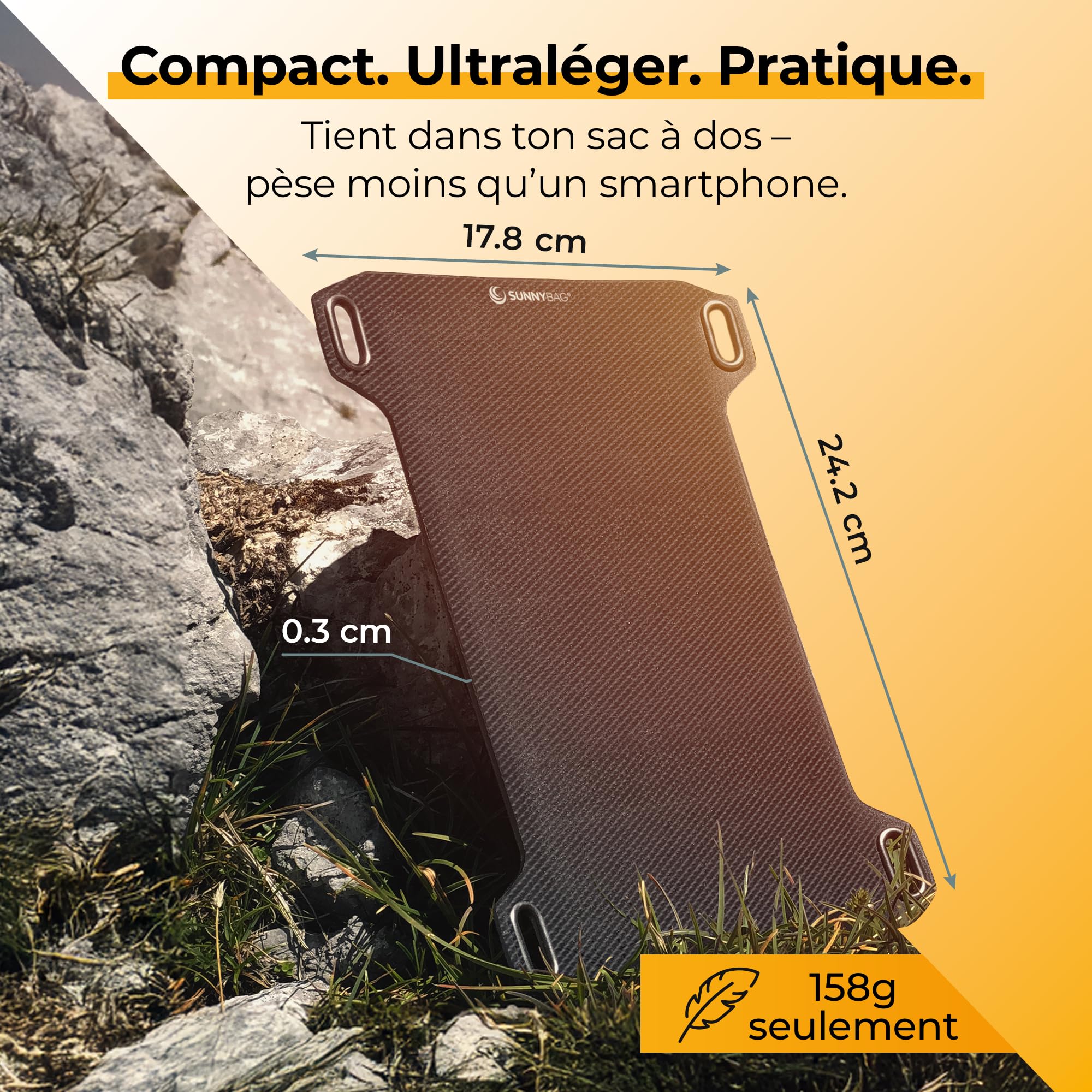 Sunnybag® Leaf Mini 2.0 Panneau Solaire [Ultra léger et Compact] – Chargeur Solaire (étanche et Robuste) – Panneau Solaire avec USB pour randonnée, Camping et extérieur – Idéal avec Batterie Externe