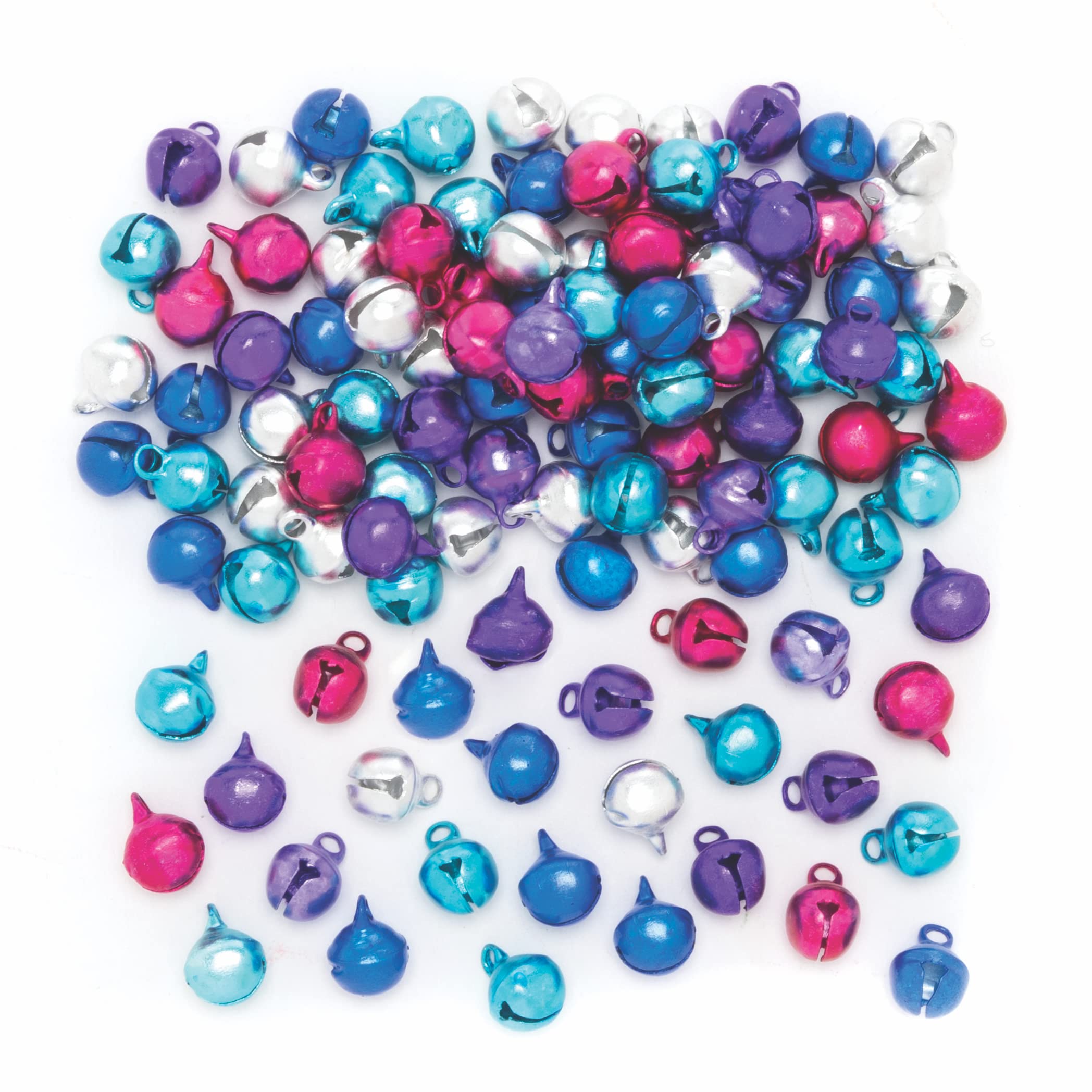 Baker Ross FE721 Small Craft Bells - Pack of 120, Assorted Colour Jingle Bells for Arts and Crafts Decorations, Christmas Crafting Supplies for Kids