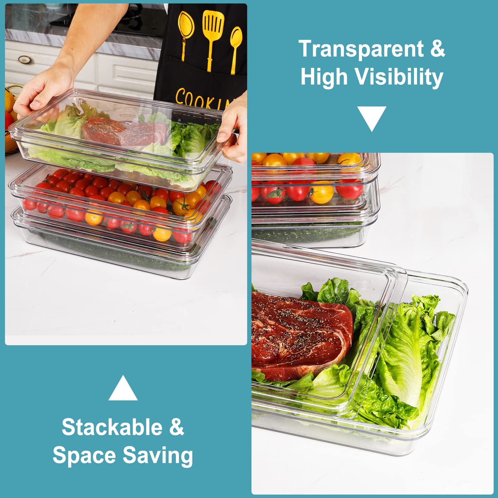 TLC Depot Fridge Organizer Food Storage Containers â€“ 3 Clear Refrigerator Organizer Bins with