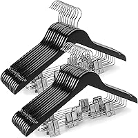 Vista 10 de TOPIA HANGER Perchas de madera para trajes con clips de metal ajustables (paquete de 10), perchas de madera maciza, gancho giratorio de 360°