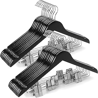 TOPIA HANGER Wooden Suit Hangers with Adjustable Metal Clips (20 Pack), Solid Wood Coat Hangers, 360° Swivel Hook, Premium Clothes Hangers for Jacket, Pant, Jeans, Blouse-Black, CT28B20