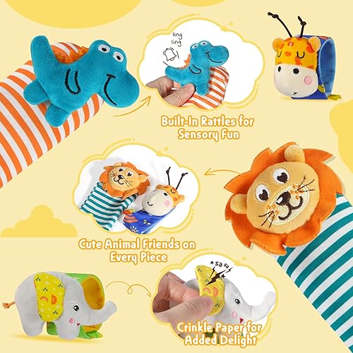 Miniatura 3 de URMYWO Regalos para bebés recién nacidos, sonajeros de muñeca para bebé, calcetines de sonajero, juego de buscador de pies, juguetes para 0 a 6 meses