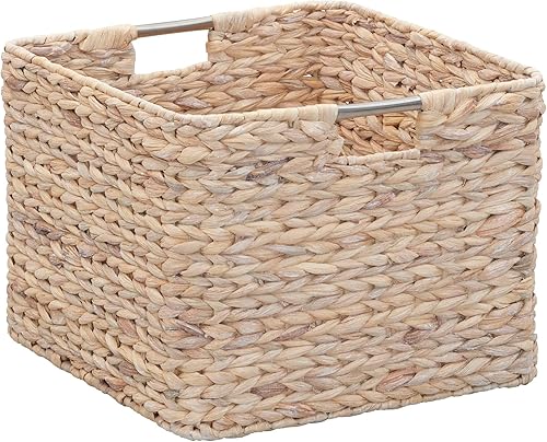 Miniatura 8 de Household Essentials Cesta de almacenamiento abierta de mimbre tejida con mango de acero inoxidable, natural