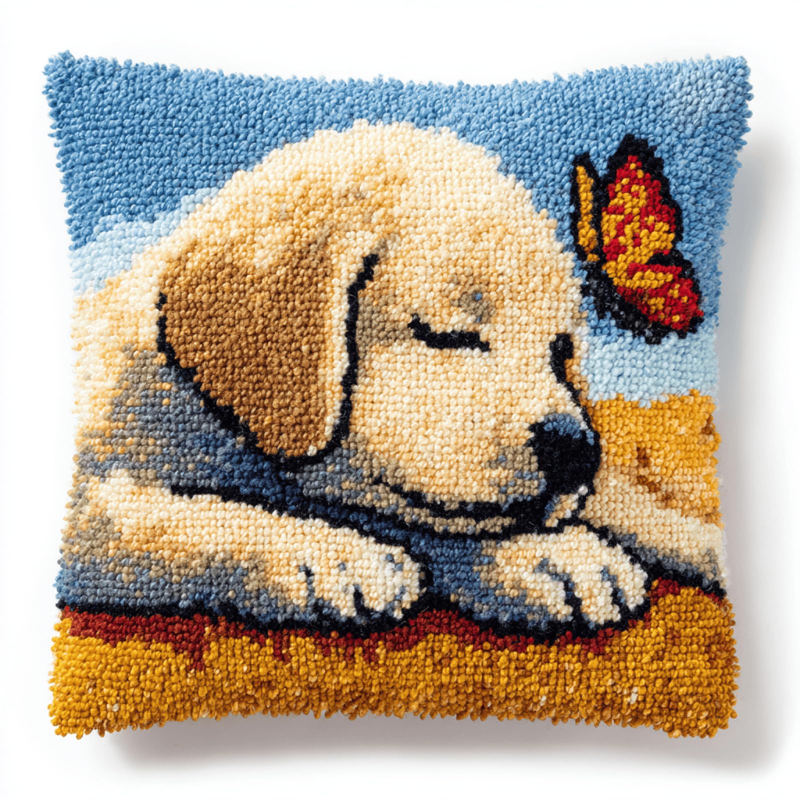 kitphoenix DIY Latch Hook Cushion Kit 43x43 cm Puppy Butterfly