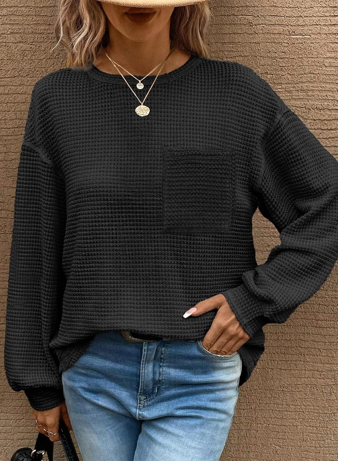 Waffle Knit Tops Women Long Sleeves Business Shirts 2025 Crewneck Basic Sweatshirts Casual Trendy - Image 4