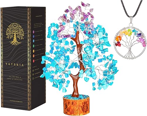 YATSKIA - Árbol de chakras de cristal de amatista turquesa  Feng Shui Wire Bonsai Money  Regalo de buena suerte riqueza Abundnace  Siete chakras