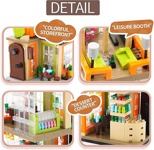Miniatura 5 de City Street View - Juego de construcción de tienda de música, mini bloques de construcción de casa de bar, kit de modelo creativo de Moc, regalo