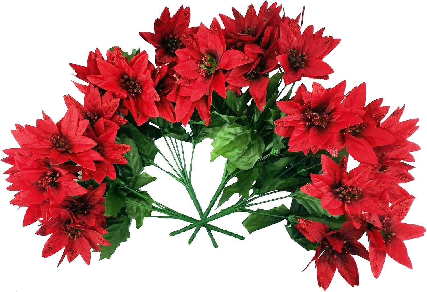 Amazon｜MM TJ Products 人工ポインセチア ブーケ 7本 グリッター付き レッド｜造花 オンライン通販