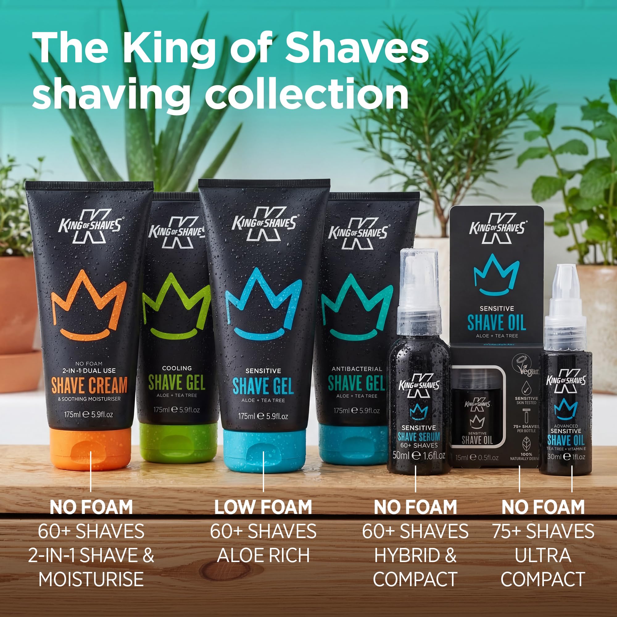 King of Shaves Gel de Afeitar Antibacteriano para Hombre Pack Cuádruple 4 x 175ml, Gel Bajo en Espuma para Piel Sensible, Aloe Vera y Árbol de Té, Vegan, 96% Natural