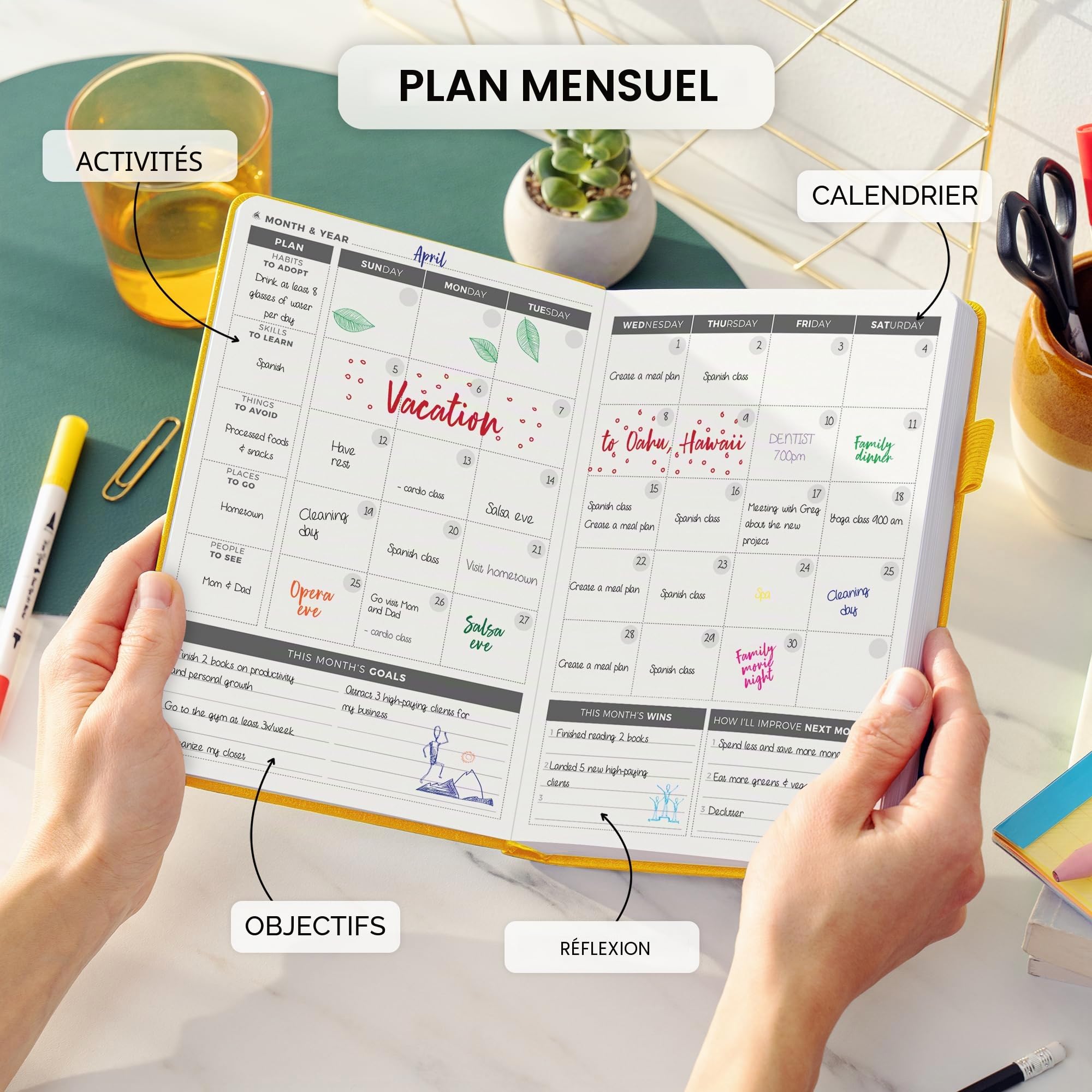 Agenda quotidien Clever Fox - Le meilleur agenda et calendrier quotidien pour stimuler la productivité, le bonheur et atteindre vos objectifs - Organisateur - A5, non daté - Jaune Ambré