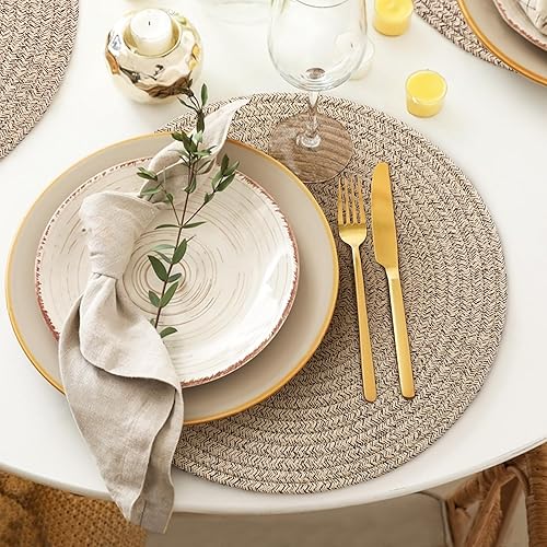 Miniatura 5 de Juego de 6 manteles individuales redondos tejidos de 13 pulgadas, manteles individuales de cuerda de algodón para mesa de cocina y comedor, manteles