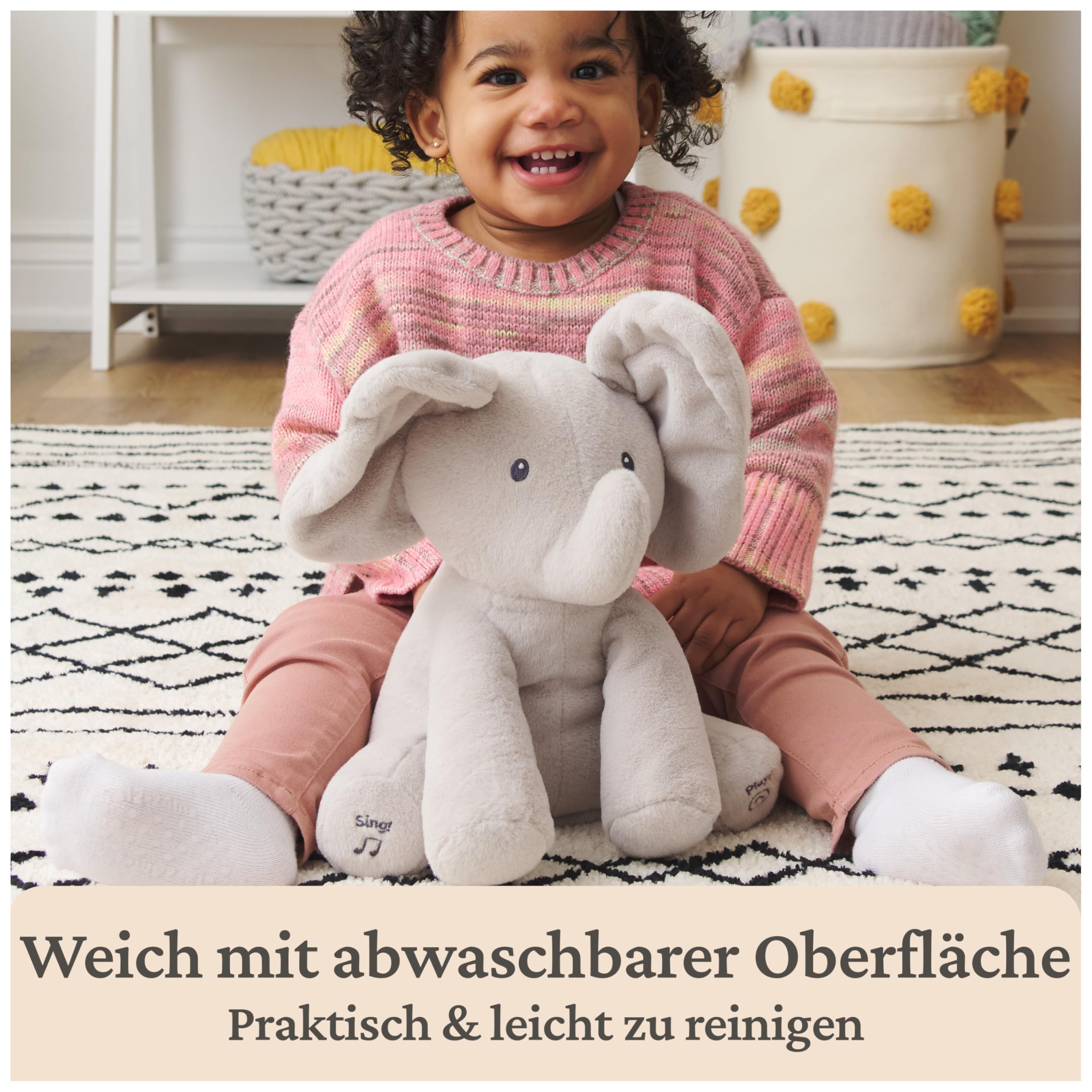GUND Flappy, der singende und sprechende Elefant spielt Guck-Guck mit den Ohren - deutsch, ca. 30 cm