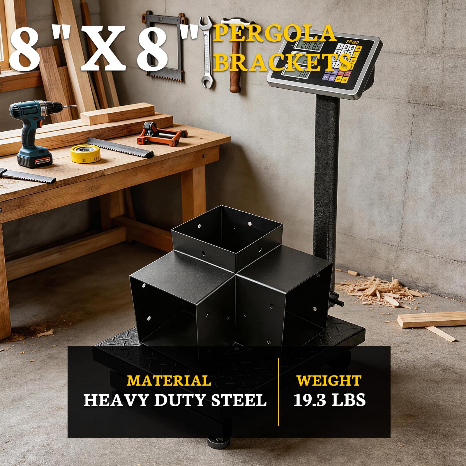 Kit di staffe Pegola 8 x 8, staffe angolari per legno a 3 vie ad angolo retto per legno da 20,3 x 20,3 cm (attuale: 19,1 x 19,1 cm), staffe in metallo fai da te per patio, padiglione, capanna