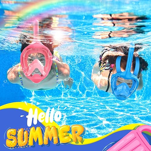 Miniatura 9 de Máscara de esnórquel de cara completa para niños, equipo de esnórquel para niños, máscara de buceo, juego de esnórquel, vista panorámica de 180