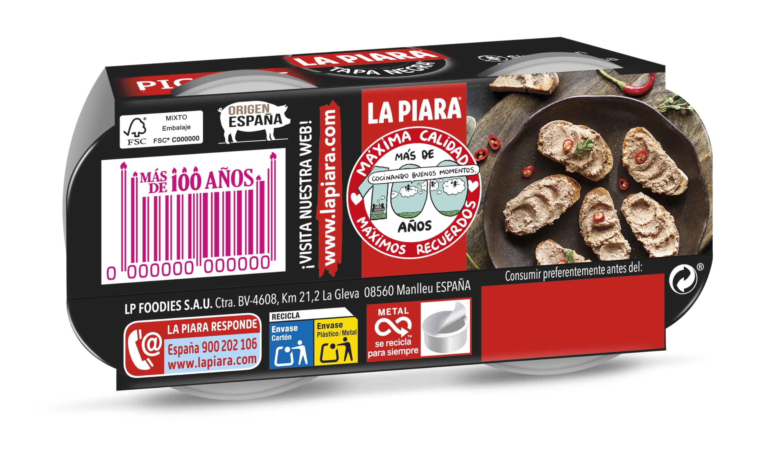 LA PIARA - PATÉ TAPA NEGRA PICANTE 2x73GR