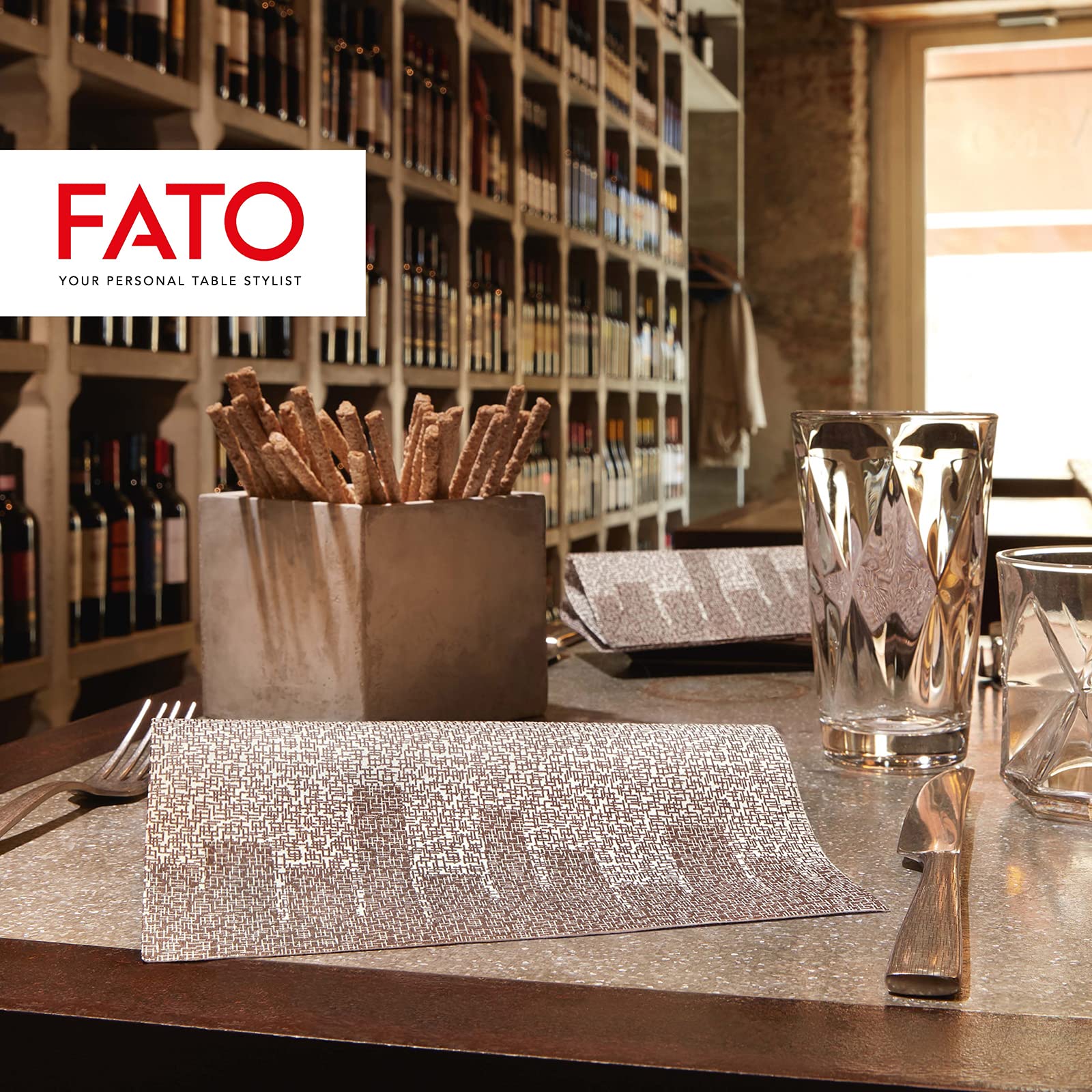 Fato - Suche serwetki papierowe, Airlaid, efekt materiału, opakowanie 50 serwetek, rozmiar 40 x 40 złożone w 4, Chocolate Skyline Design