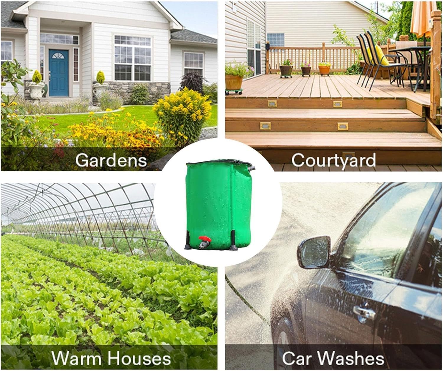 Depósito plegable de recogida de agua con barril de lluvia, sistema de almacenamiento portátil de PVC de 50-1000 L con parte superior de malla para necesidades de riego de césped, jardín y granja