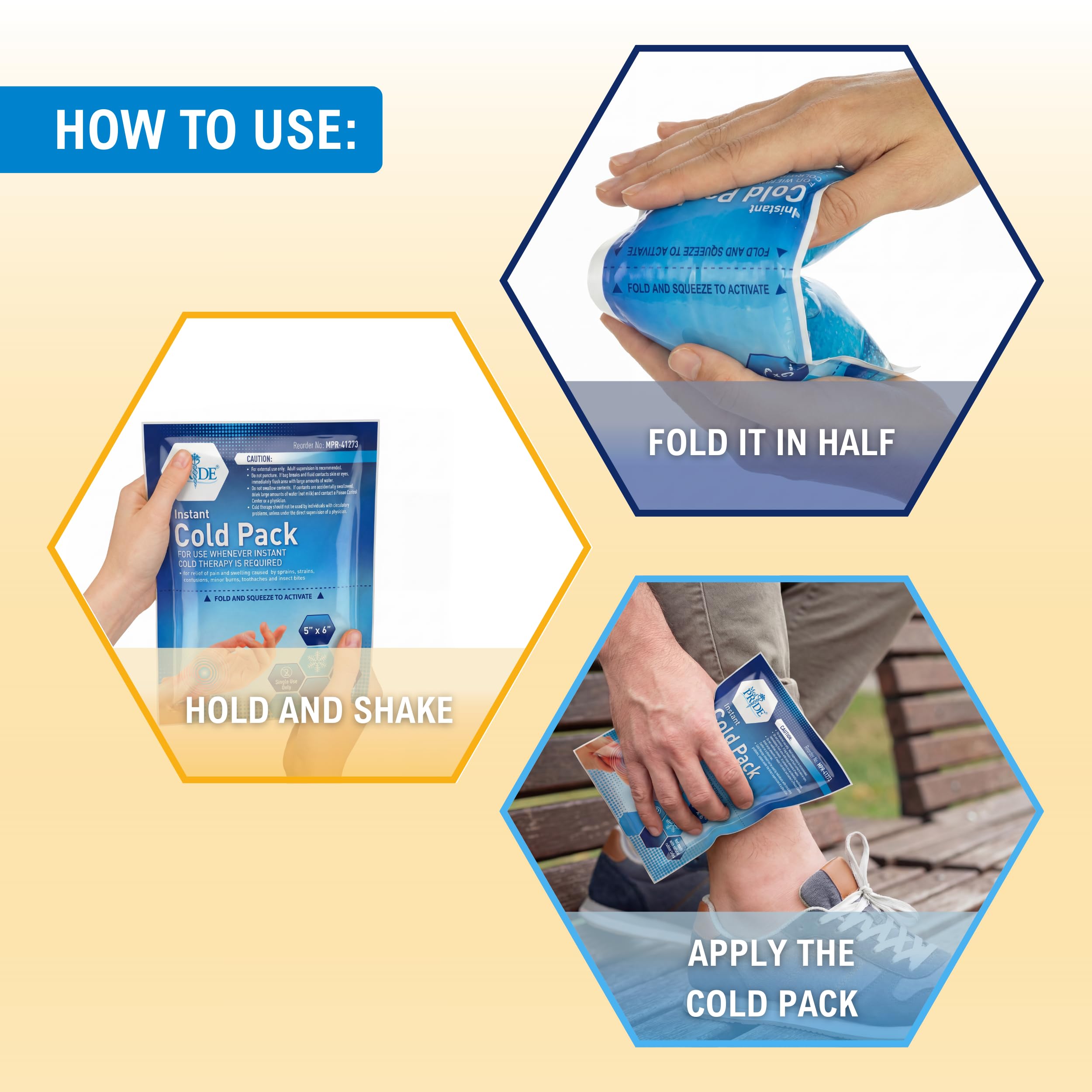 MED PRIDE Paquete frío instantáneo (5" x 6") - conjunto de 24 bolsas de hielo desechables terapia fría para aliviar el dolor, hinchazón, inflamación, esguinces, distensiones, dolor de muelas 5 '' x 6