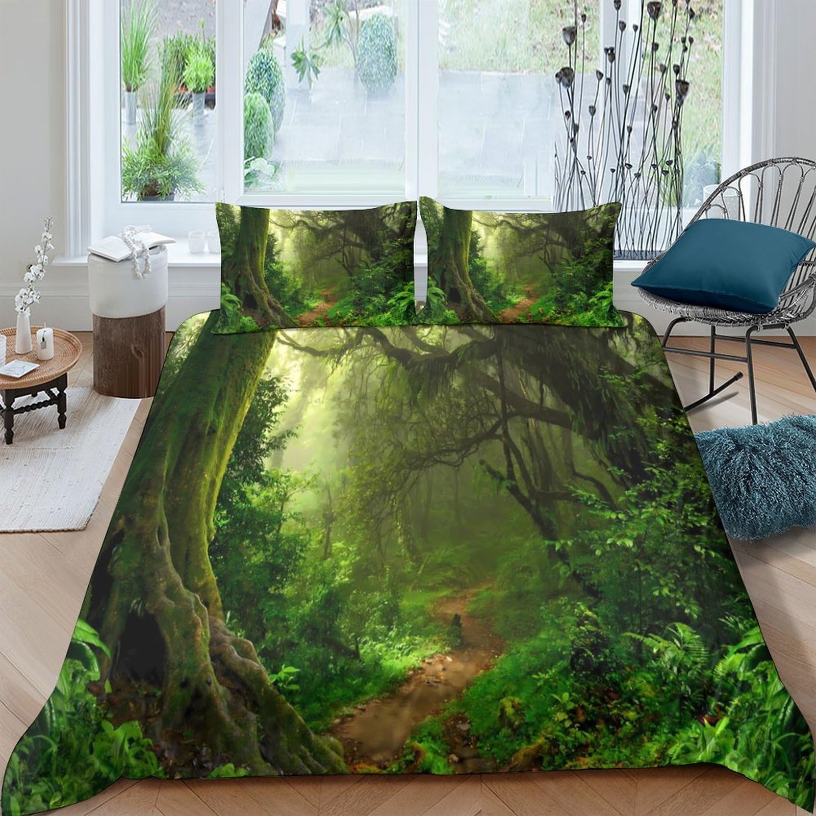 Ctjqhvkz Style-9 3D Printed Enchanted Forest Fitted Sheet Microfiber Soft Breathable Woodland Path Bed Cover For Bedroom Decor Single（135X200cm）