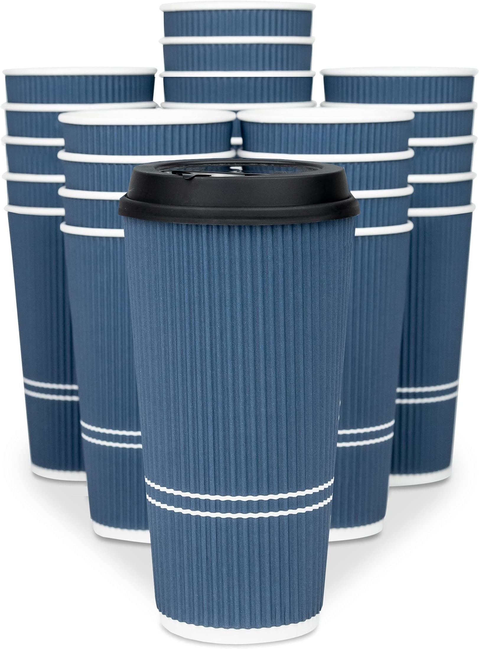 To Go Coffee Cups With Lids - 22 oz Disposable Coffee Cup With Lid. Large Togo Travel Paper Ripple Hot Cups Insulated For Hot, Cold Beverage Drinks, No Sleeves Needed (50, Royal Blue)