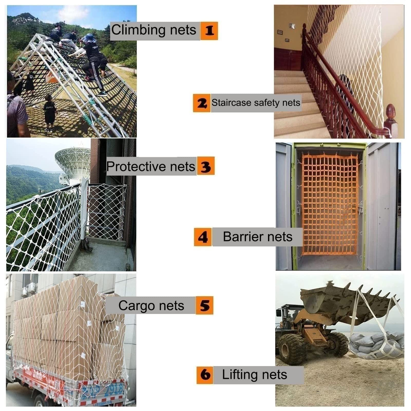Generisch Nylon-Lasthebenetz, hochbelastbar, reißfest, elastisches Ladungssicherungsnetz, Tragfähigkeit 0,33–3,5 t, orangefarbenes Sicherheitsnetz (Größe: 2 x 2 m/Maschenweite/15 cm/Tragfähigkeit 2)