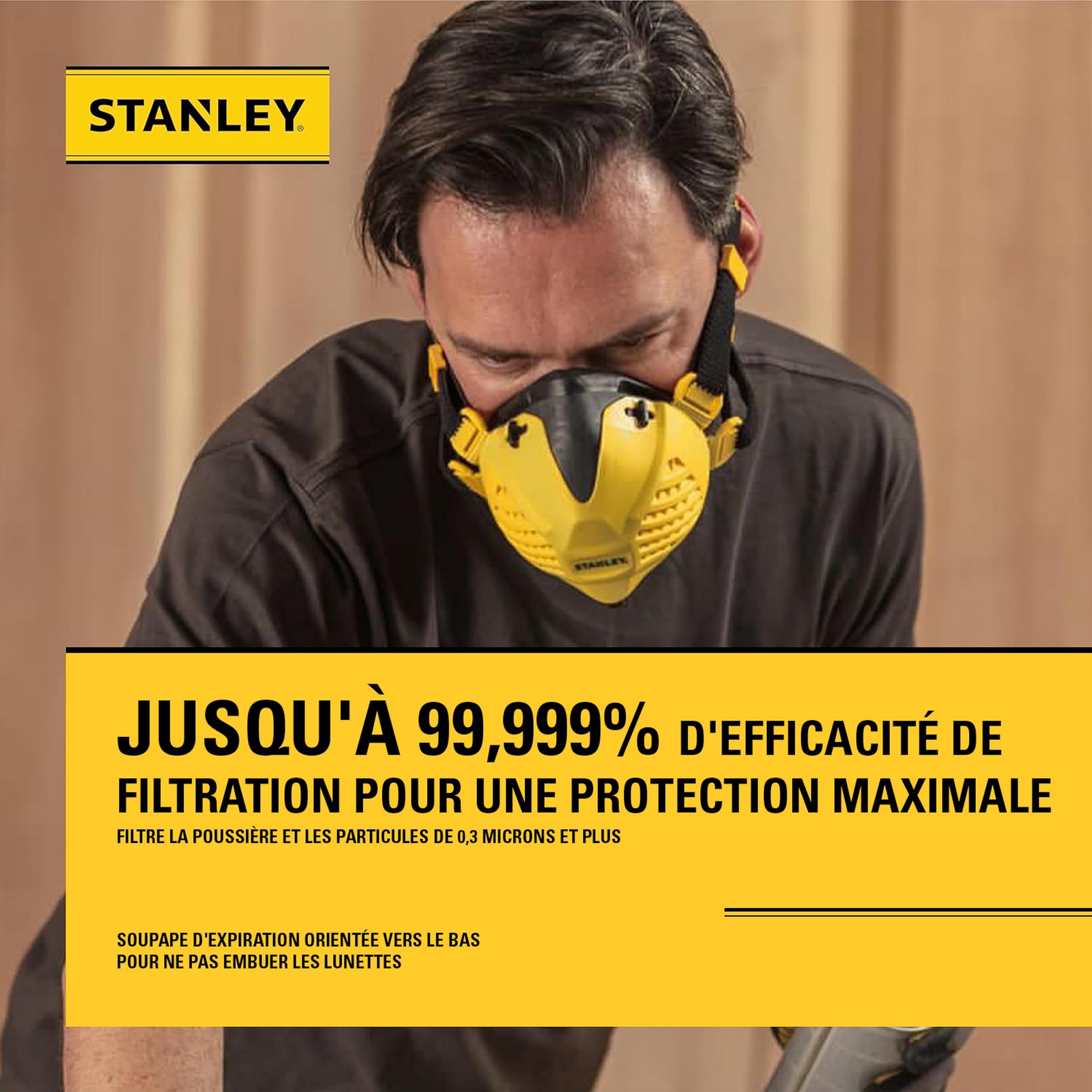 STANLEY Masque Anti-Poussière Demi-Masque Respiratoire Noir/Jaune