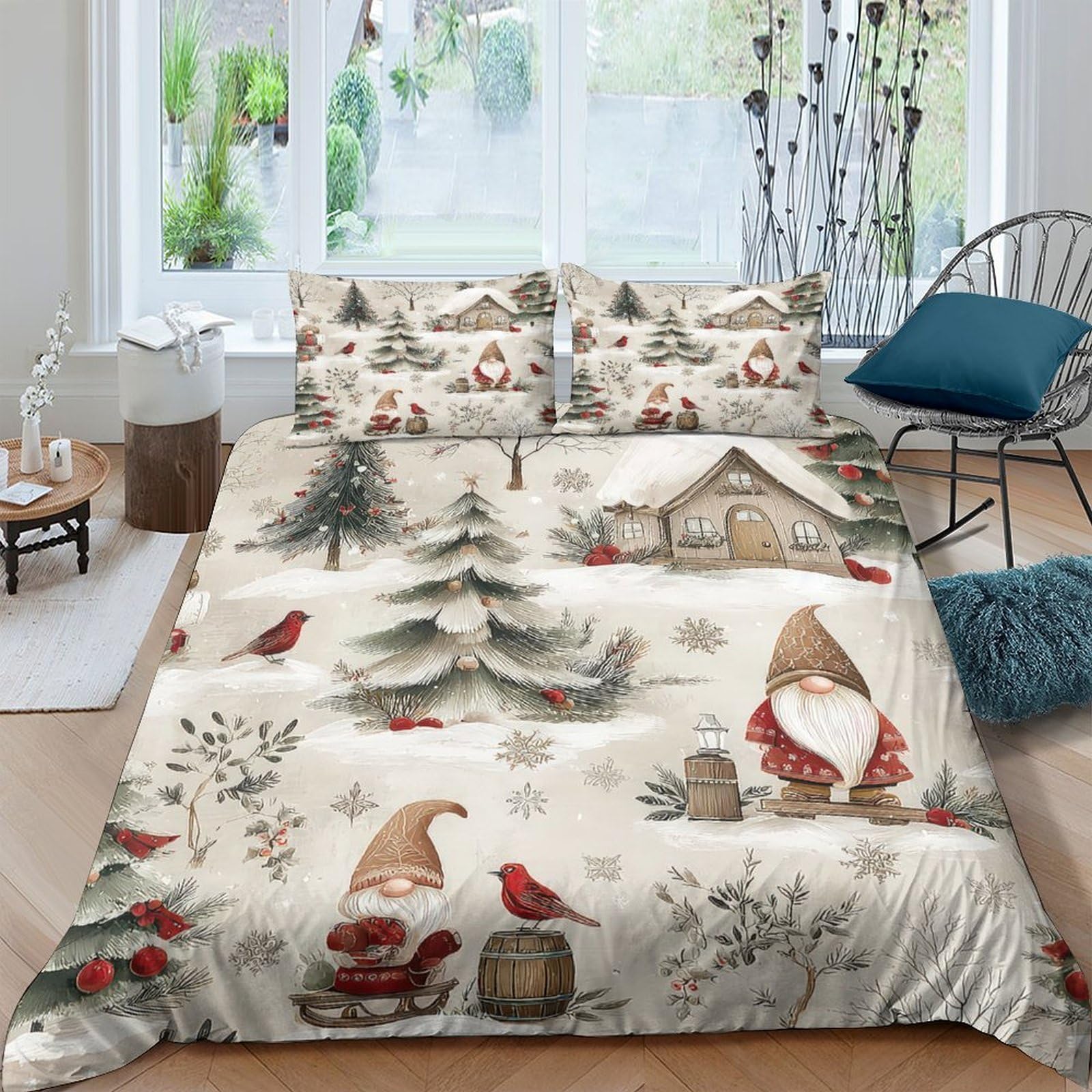 Ctjqhvkz Style-7 3D Printed Christmas Gnome Fitted Sheet Microfiber Winter Cabin Bed Cover For Bedroom Guest Room Decor Easy Care Single（135X200cm）