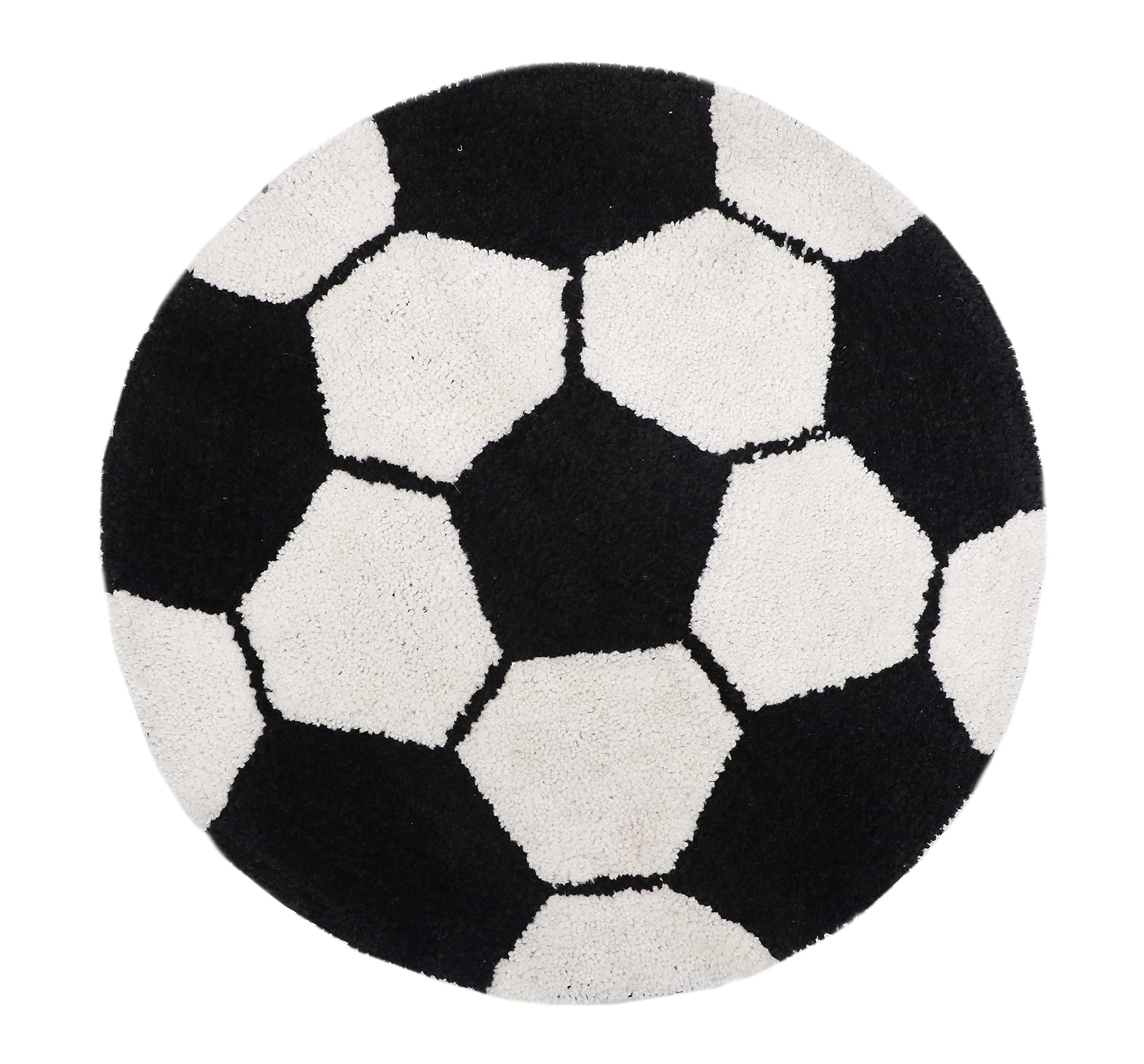 The Home Talk Kids Bath mat/Floor Rug, Football Design, Cotton, 60 cm Round, Anti-Skid Backing, White & Black
