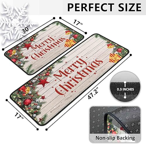 Miniatura 2 de boilopp home Juego de 2 tapetes de cocina de Navidad con respaldo antideslizante, decoración de Navidad, alfombra lavable de 17 x 47.2 pulgadas + 17