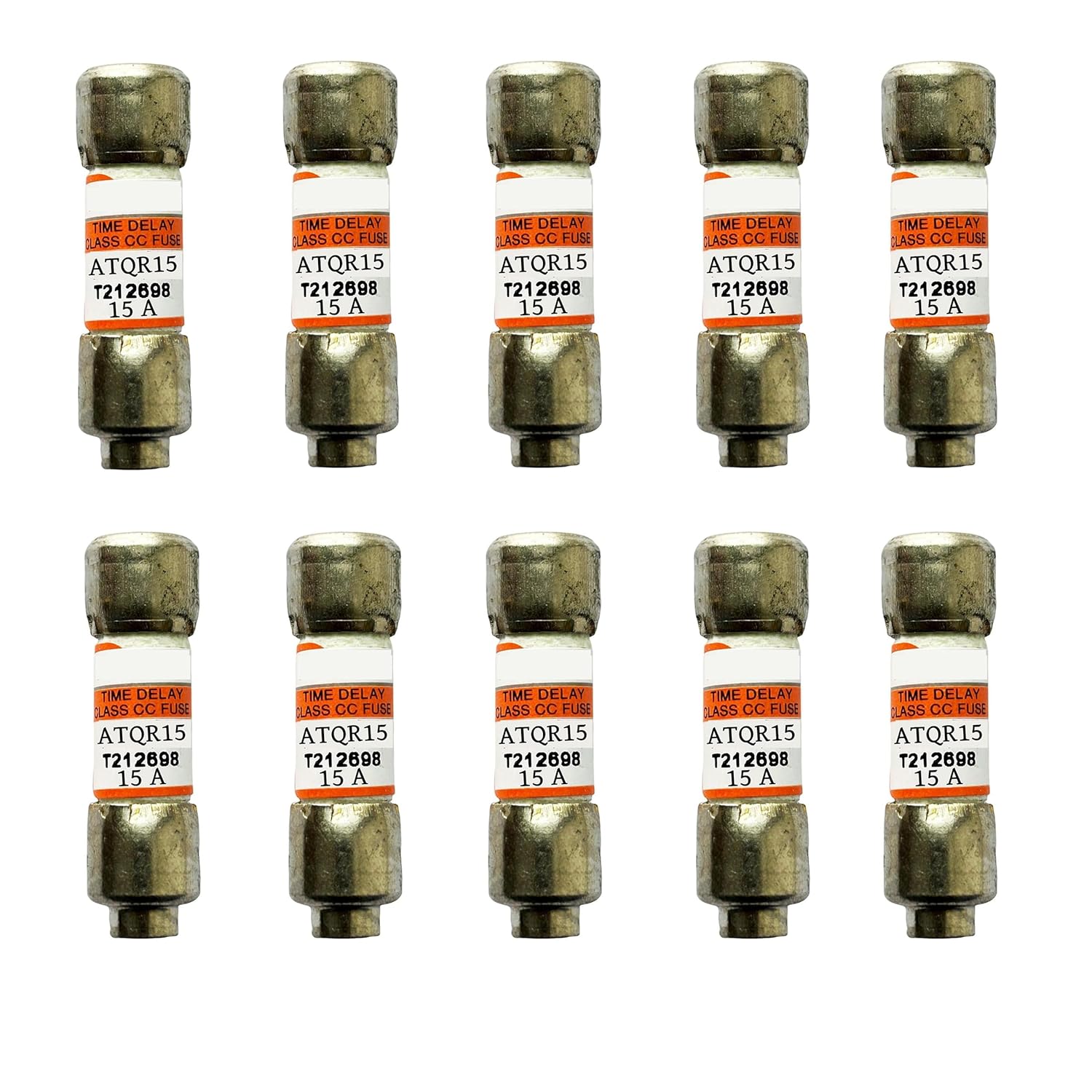 10-Pack New ATQR-15 ATQR15 ATQR-15A 600Vac Time Delay Fuse,ATQR-15A Current Limiting Class CC Rejection Cartridge Fuses