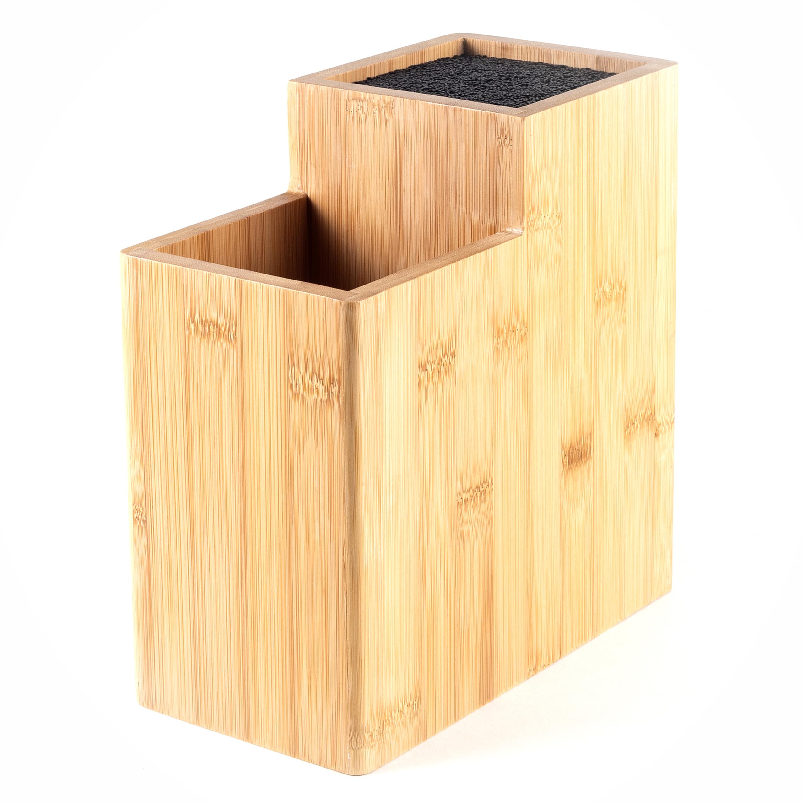 Hanseküche Knife Block - Bamboo Knife Holder with Bristle Insert - Wooden Knife Stand - Square