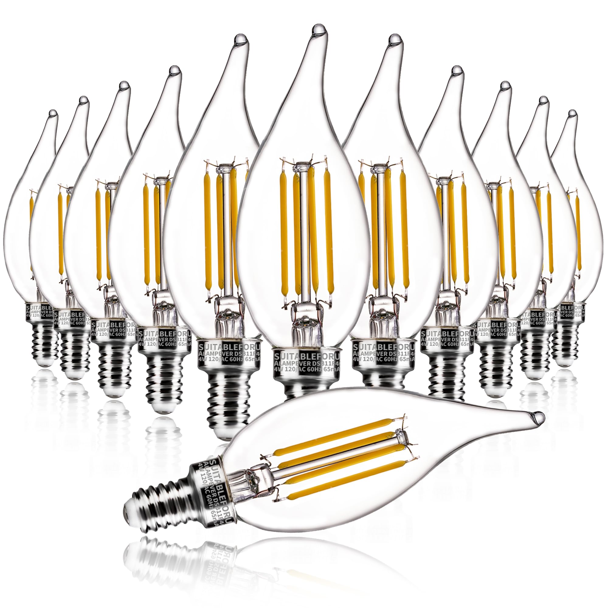 ALAMPEVER LED Candelabra Bulbs, Dimmable CA11 E12 LED Chandelier Light Bulbs, 2700K Soft White, 4W (40W Equivalent), 450LM, 12 Pack