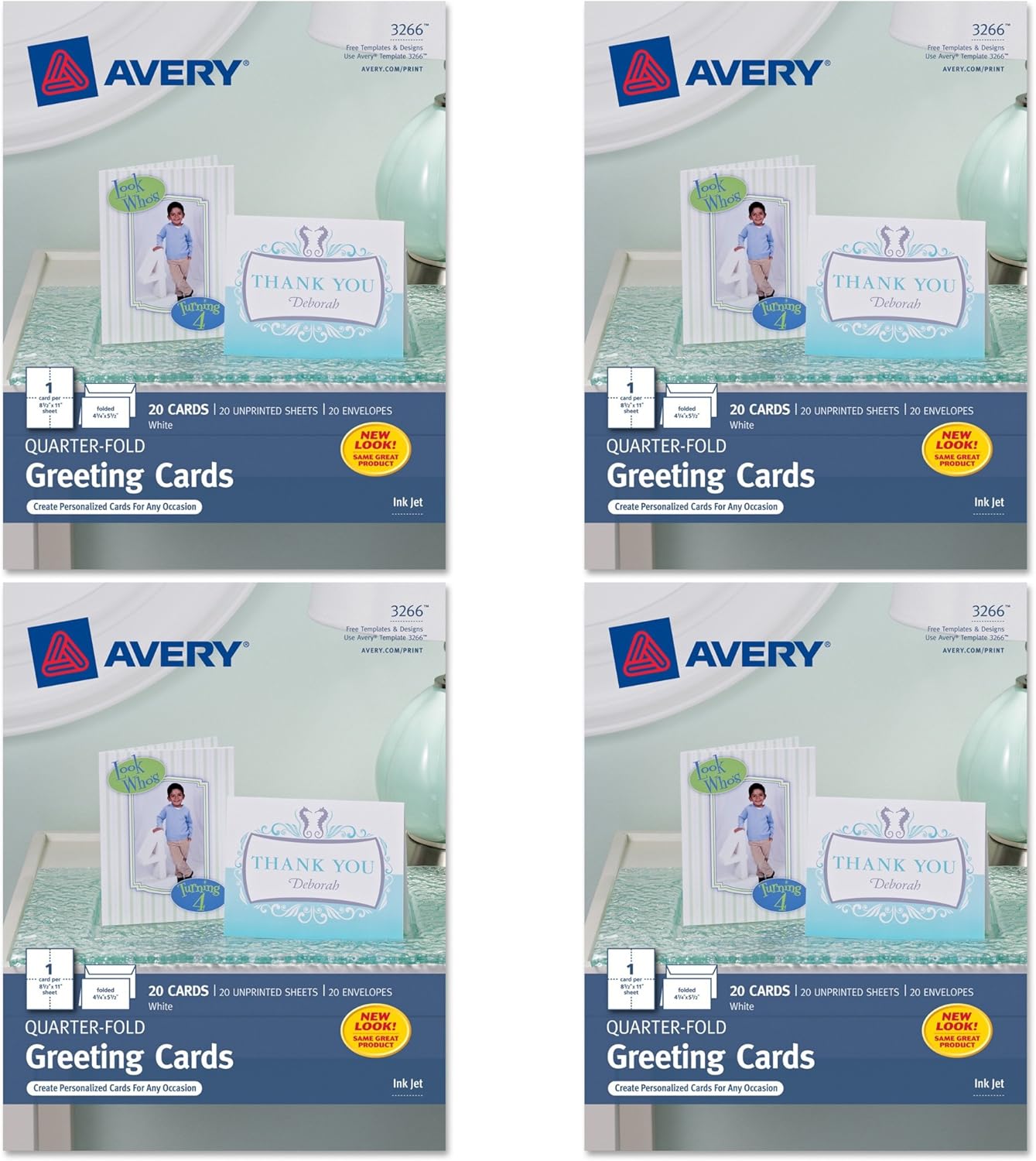 Avery Quarter-Fold Greeting Cards for Inkjet Printers, 4.25 x 5.5 inches, White, Pack of 20 (3266), 4 Packs