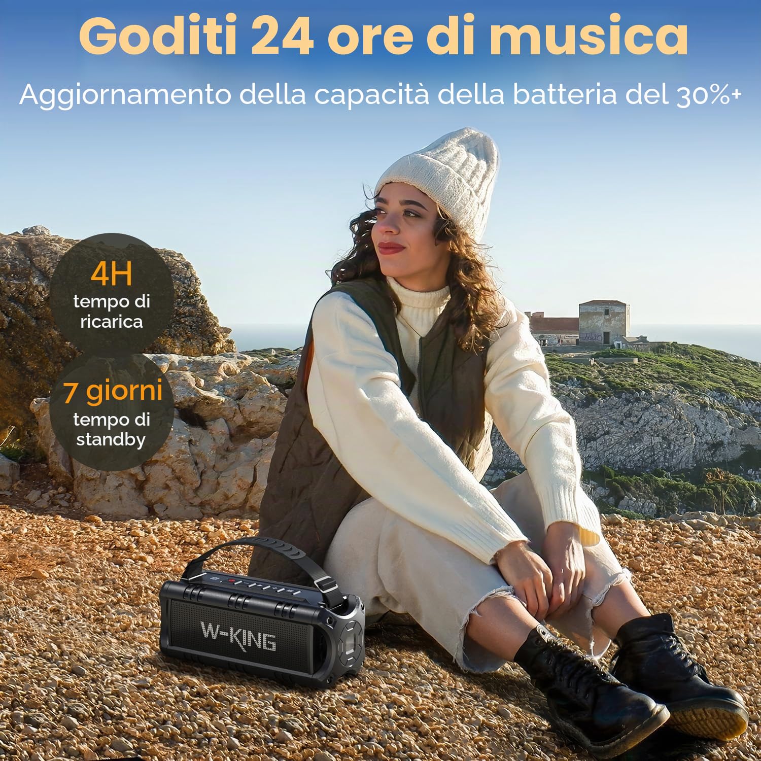 W-KING 30 W Altoparlante Bluetooth, altoparlante portatile, potente altoparlante, 24 ore di autonomia in lettura, batteria grande, scheda TF, chiavetta USB
