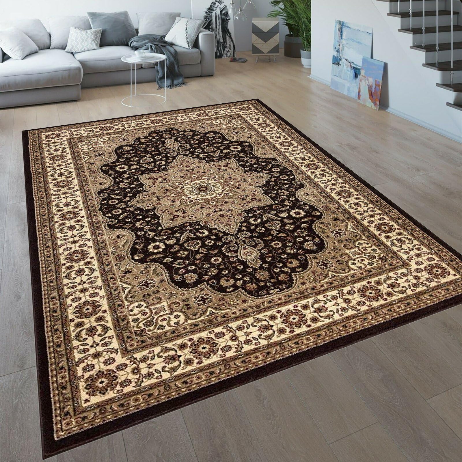 renoazul® Soft Brown Large Rugs For Living Room 160x230 cm - Washable Area Rugs For Bedroom - Rome Vintage Carpets For Living Room — image 1