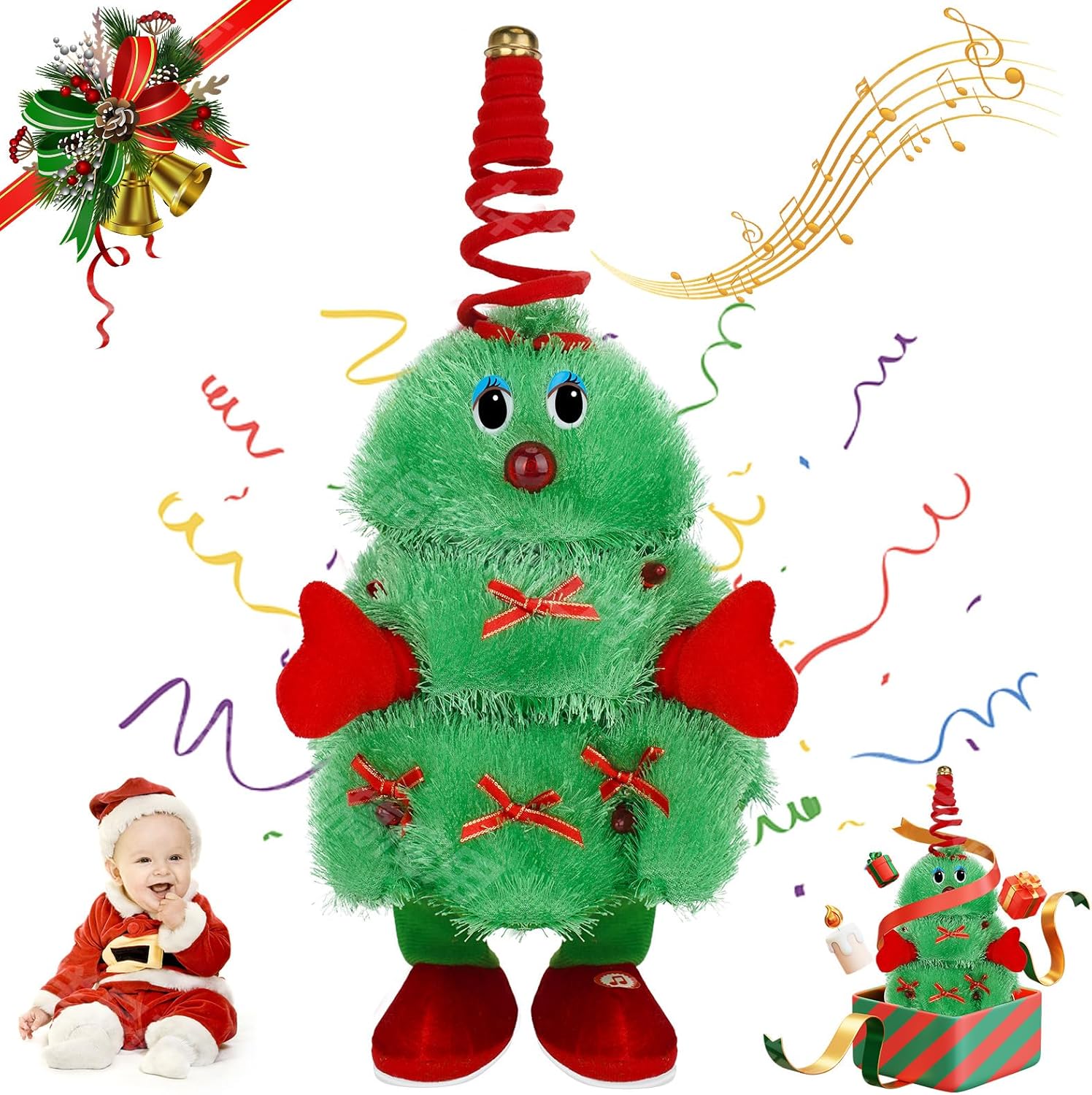 QUUREN Electric Christmas Tree Plush Toy, Singing and
