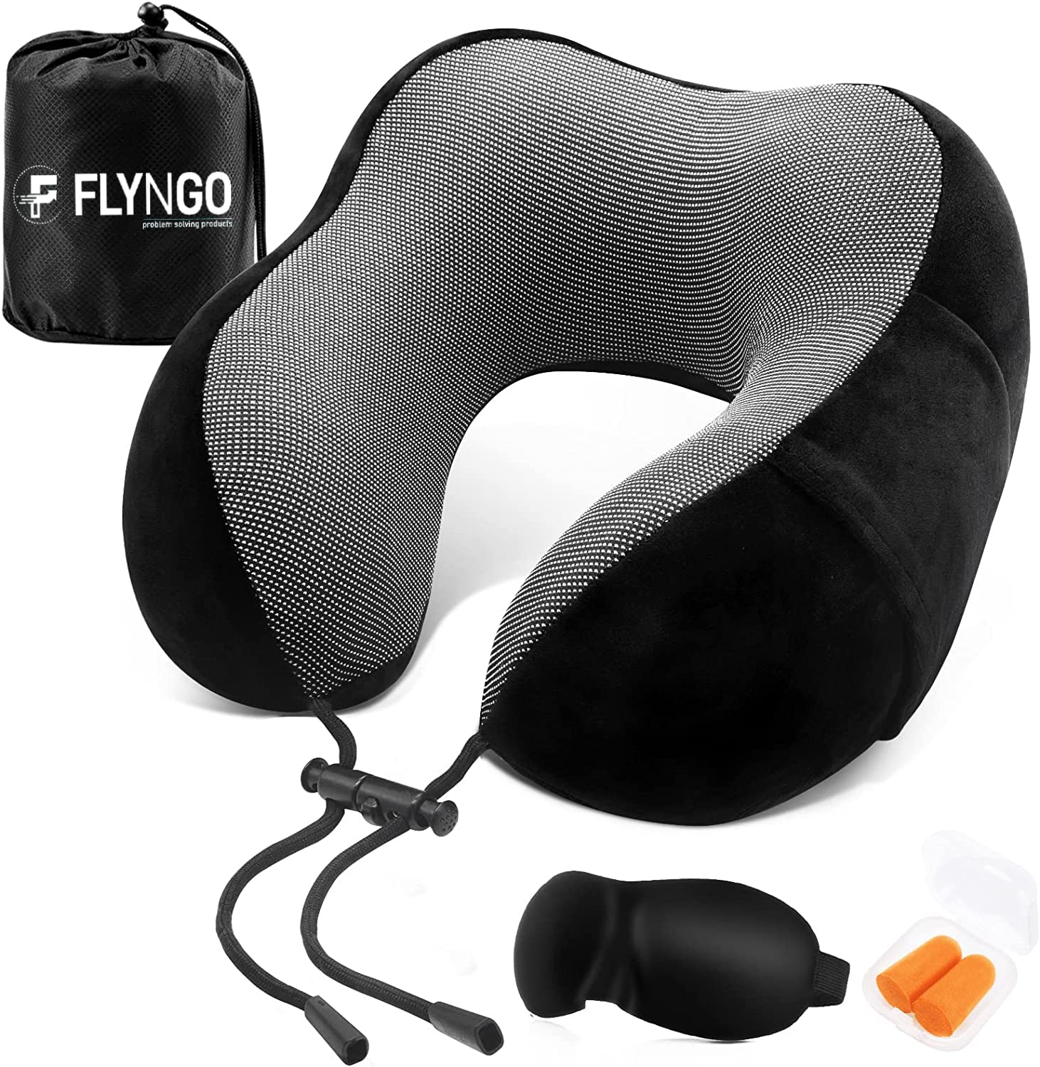 FLYNGO Memory Foam Neck Pillow for Travel Neck Support Pillo…