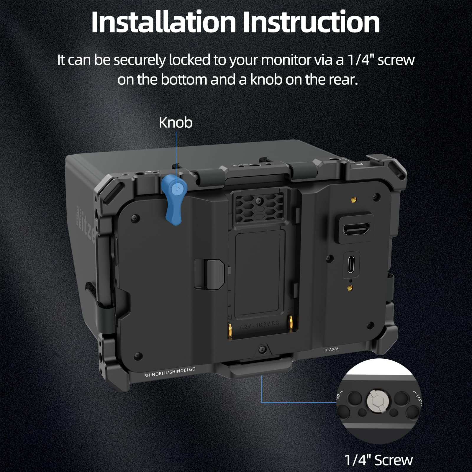 Nitze Shinobi 2 Cage, Gabbia per Atomos Shinobi II/Shinobi Go, Gabbia per Monitor con Parasole e Guida NATO - JT-A07B