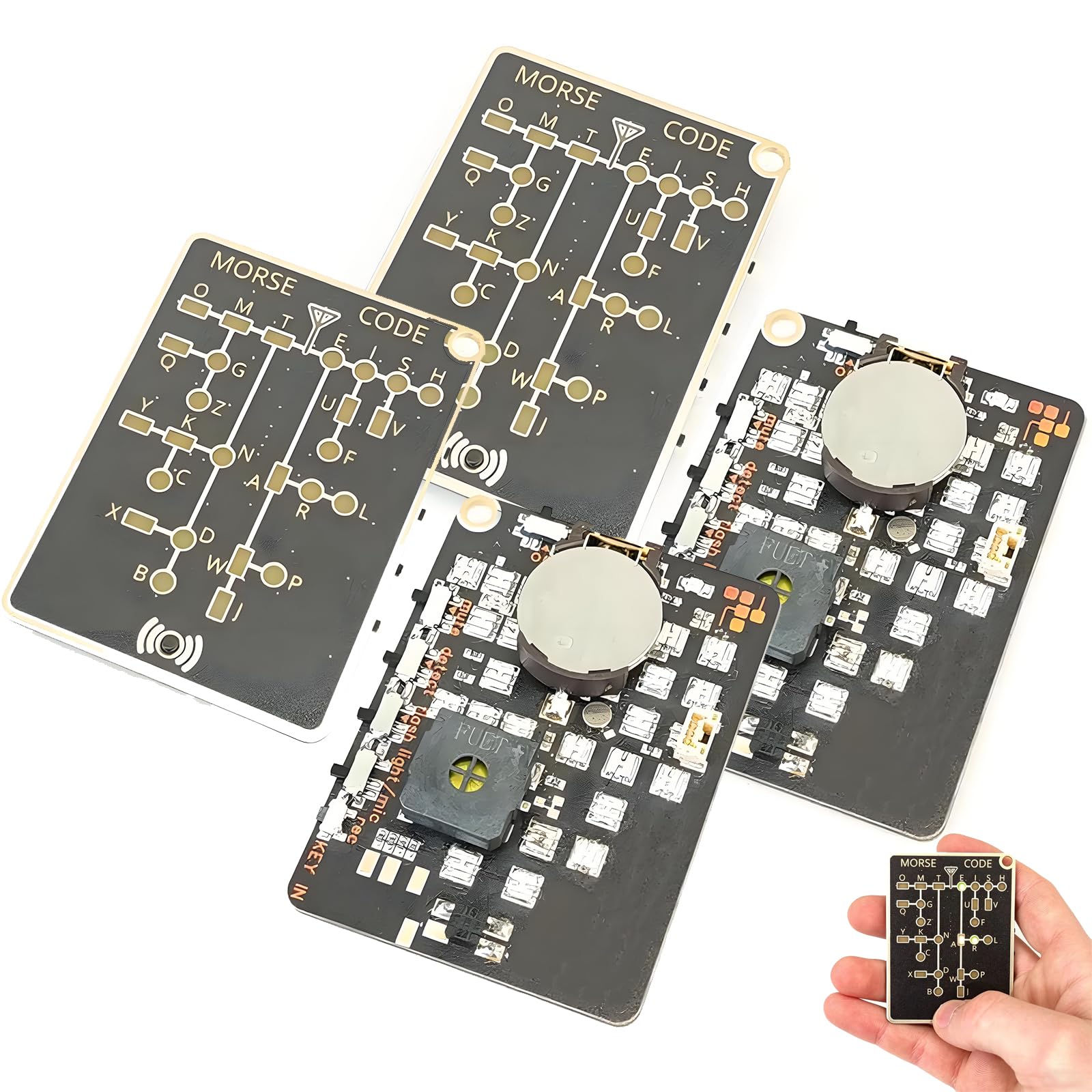 Morse Code Trainer Card Max, Morse Code Trainer Kit with Interactive LEDs & Signal Buttons for Adult Morse Code Learning, Telegraph Practice & Encryption Training (2PCS)