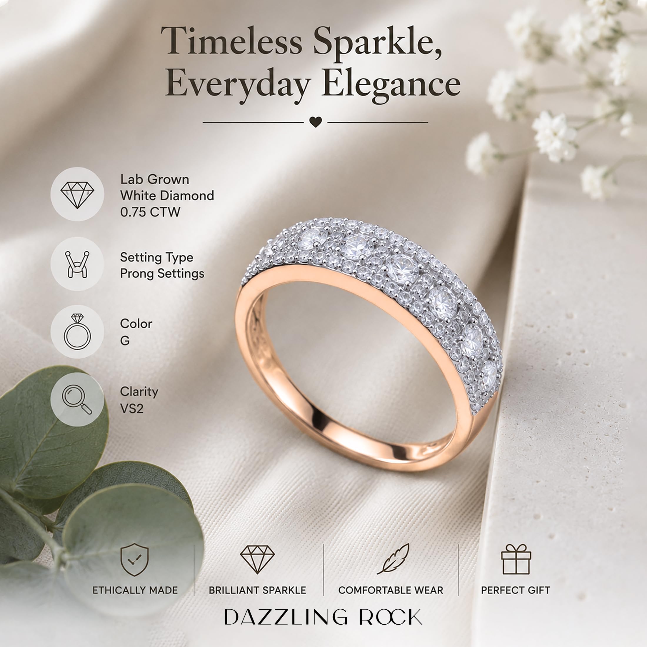 DazzlingRock Collection 10 quilates oro rosa H-I Diamante cultivado en laboratorio