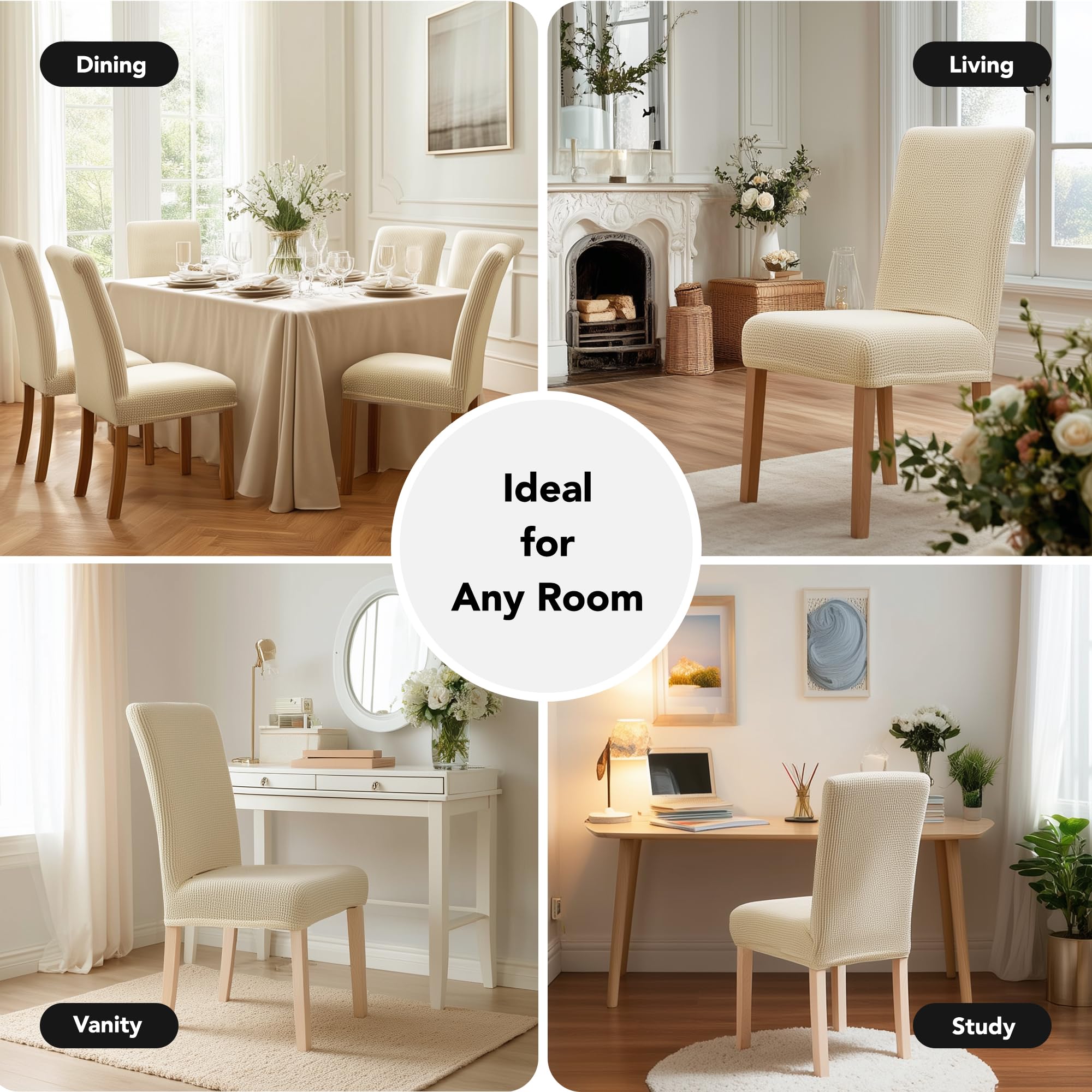 Wingback – Coprisedia Elastici Con Schienale Alto Ad Ala, Per Sedie Da Pranzo, Soggiorno Ed Eventi, Beige, Confezione Da 2