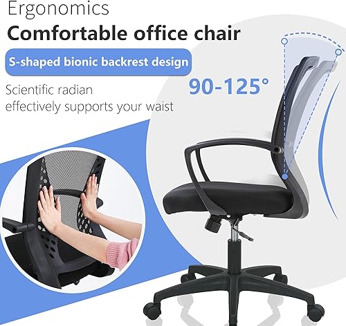 Miniatura 4 de PayLessHere Silla de oficina, silla de escritorio, silla de computadora, silla ergonómica, malla ejecutiva ajustable, respaldo medio con ruedas
