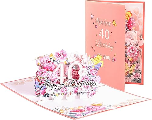 Miniatura 4 de Tarjeta desplegable de 40 cumpleaños para ella, mujer, esposa, regalo de 40 cumpleaños para hermana, mamá, amiga, tarjeta de cumpleaños desplegable