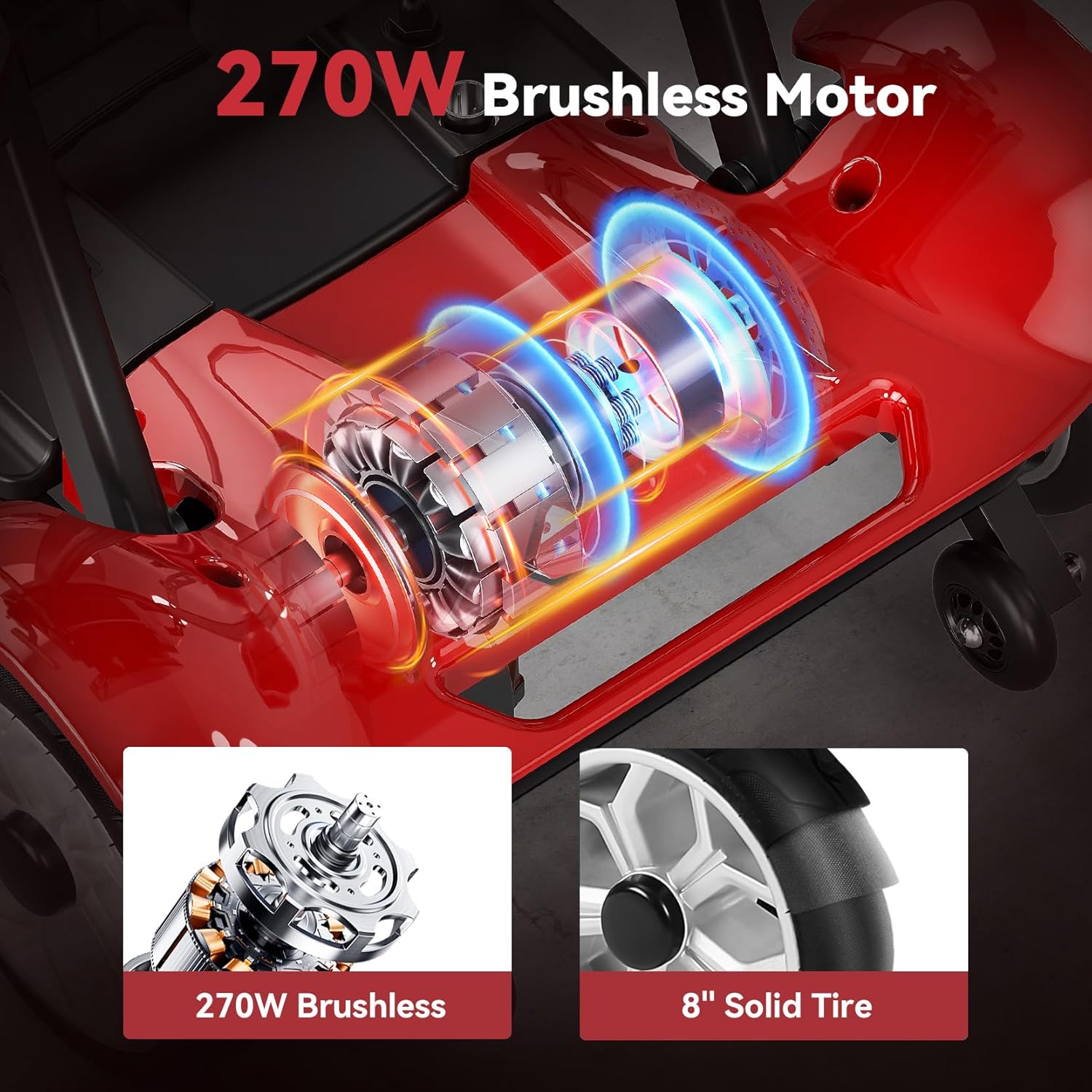 20 Miles Range Lightweight Mobility Scooter for Adults & Seniors - 47lbs Foldable 4 Wheel Travel Electric Scooter with Removable Battery, LED Lights - 300lb Capacity (Red) - Image 5