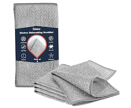 Pajaka Pack of 5 Multipurpose Non-Scratch Wire Dishwashing Rags, Metal Mesh Cleaning Cloth for Kitchen and Balcony, Reusable Rag, Wet and Dry Use - Essential Cleaning Pack, 2024 Latest Kitchen Gadgets