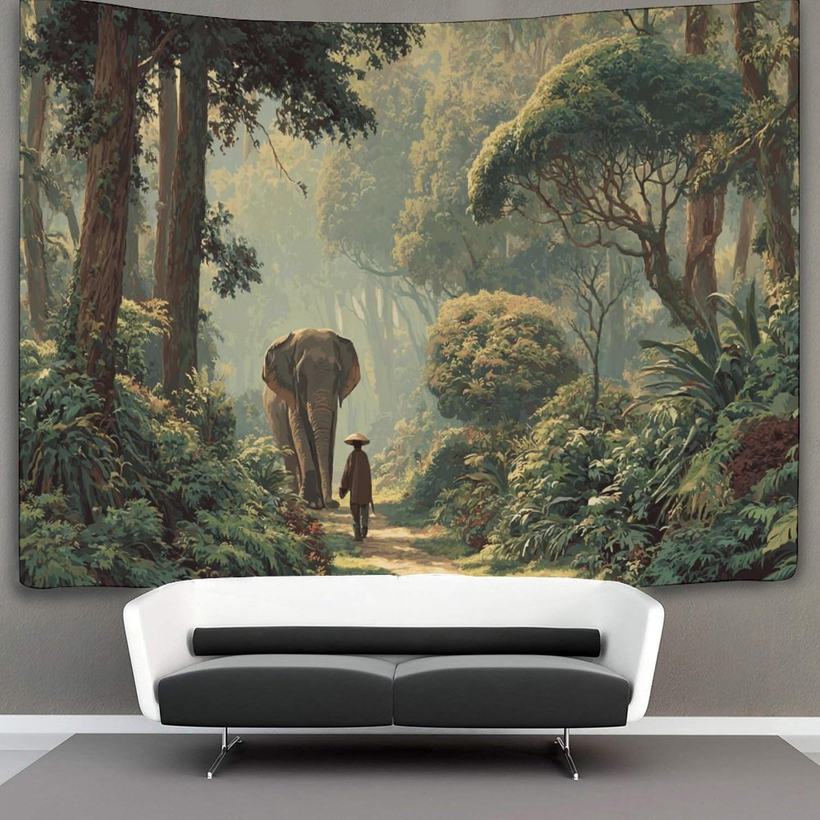 Kaiyun Style-2 Man And Elephant Tapestry Jungle Tapestries 3D Wall Hanging Home Decorations For Room 180Cmx230cm